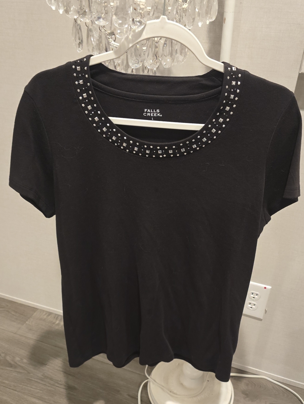 Falls Creek Black Short Sleeve Tee with Studded Round Neck